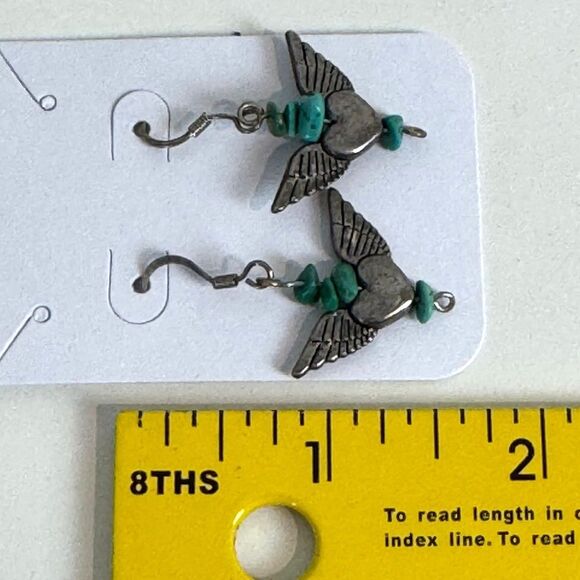 Silver Turquoise Heart Wing Drop Earrings - Picture 4 of 4